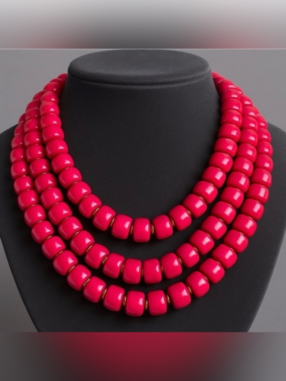 Premier Designs LIPSTICK Multi-strand Retro Hot Pink Beaded Necklace NWOT #454